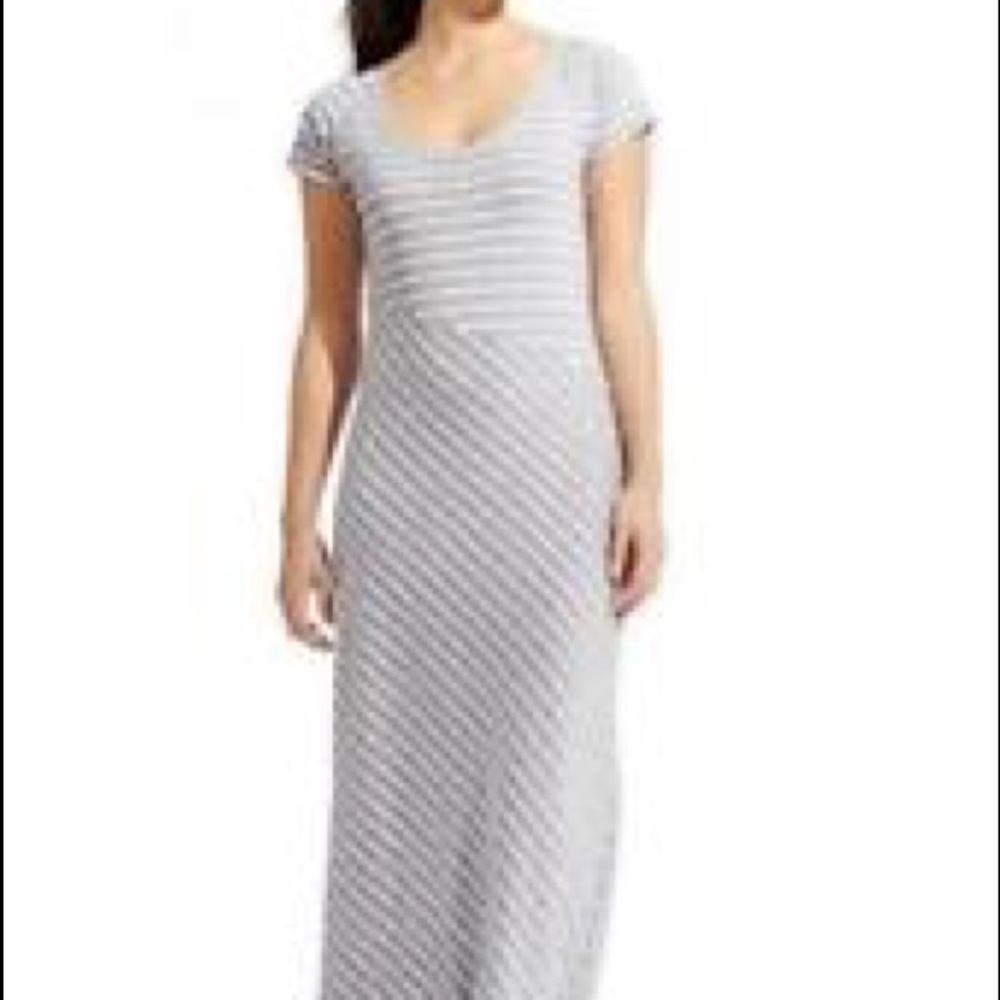 Athleta grey striped maxi dress